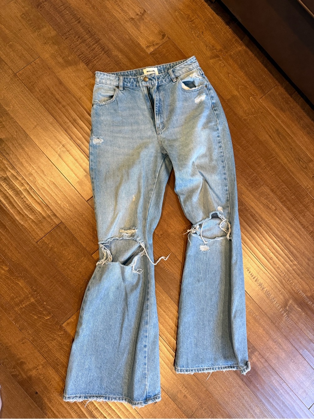 ROLLA'S Light Blue Distressed Flare Jeans